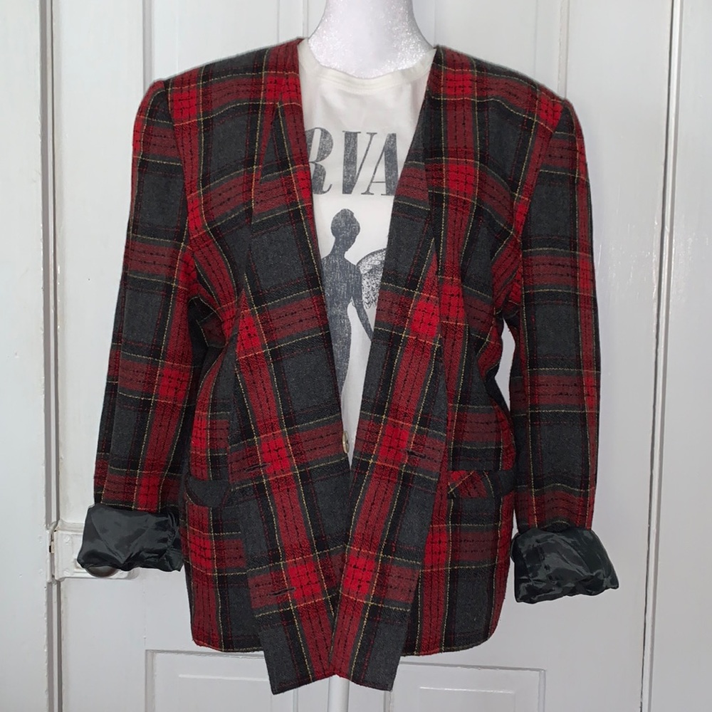 VINTAGE TANJAY BY NYGARD 80’S PLAID DOUBLE BREASTED BLAZER